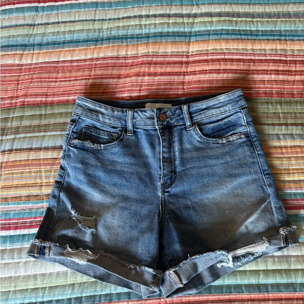 Blue Jean Shorts with Distressed Details